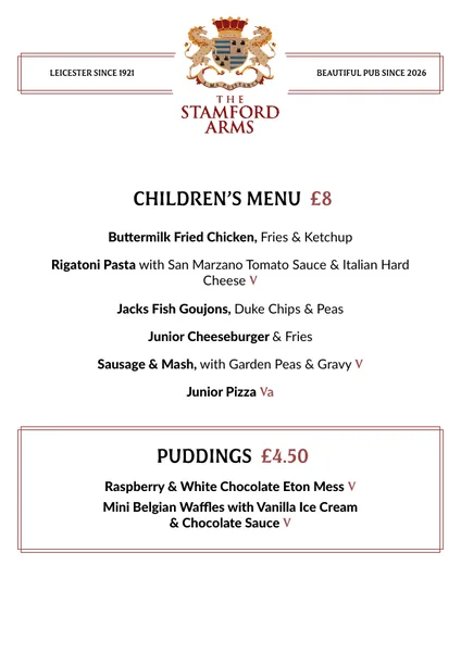 First page of The Stamford Arms Children’s Menu