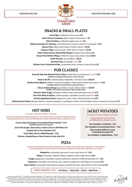 First page of The Stamford Arms Weekday & Saturday Menu